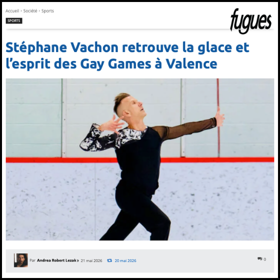 Stéphane Vachon est un ancien compétiteur en patinage artistique qui a retrouvé la glace après plus de 15 ans d’absence. Dans cette entrevue accordée à Fugues, il partage son parcours marqué par l’homophobie vécue durant sa jeunesse, son coming out et l’impact profondément transformateur des Gay Games dans sa vie. 

Aujourd’hui entraîneur, podcasteur et conférencier engagé auprès de la communauté LGBTQ+, Stéphane retourne à la compétition avec une nouvelle perspective, accompagné de son mari et de leur fils adoptif. Après avoir remporté plusieurs médailles lors de précédentes participations aux Gay Games, il se prépare maintenant pour les Gay Games de Valence 2026, qui auront lieu en Espagne du 27 juin au 4 juillet 2026. 

À travers cette entrevue, Stéphane souhaite transmettre un message d’authenticité, de résilience et d’espoir aux jeunes LGBTQ+, tout en démontrant qu’il n’est jamais trop tard pour reconnecter avec ses passions et vivre pleinement sa vérité.